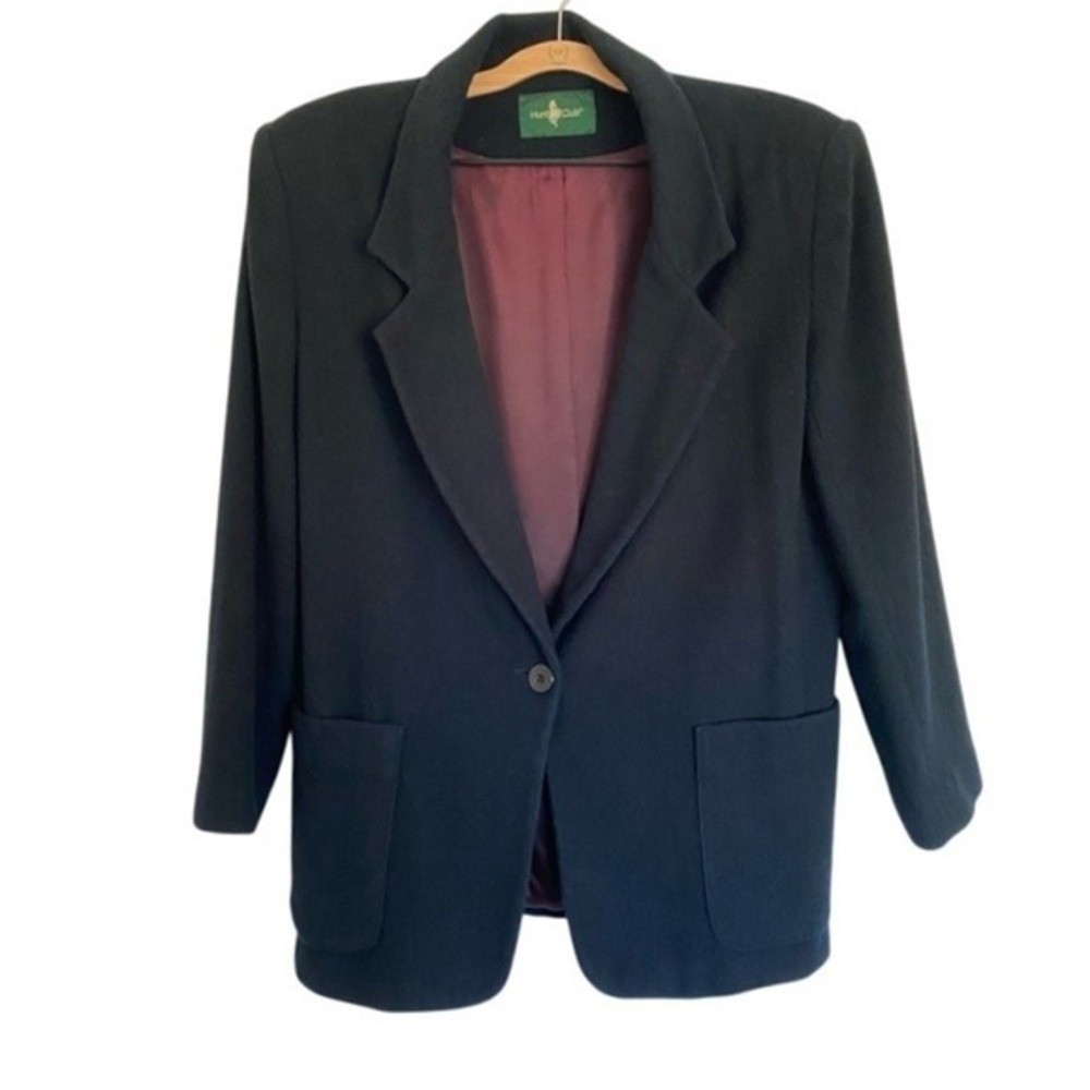 Hunt Club Blazer Jacket Wool Blend Black One Button‎ Career Minimalist Classic M